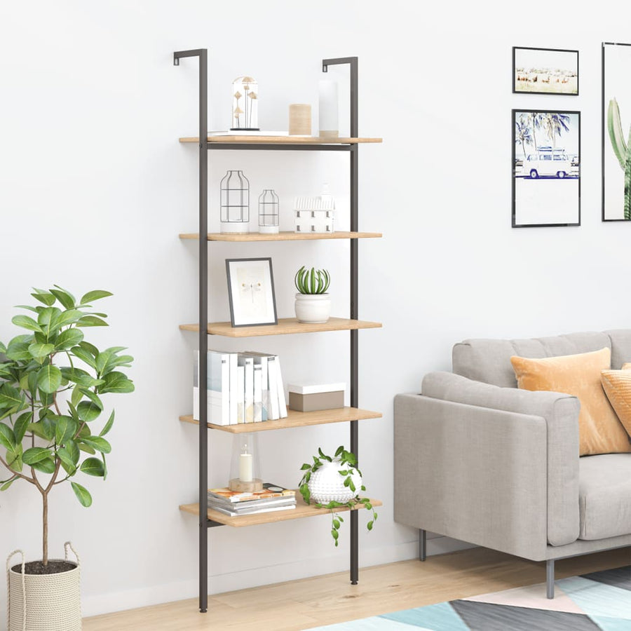 Ladderrek Met 5 Schappen 64X35X185 Cm Lichtbruin En Zwart