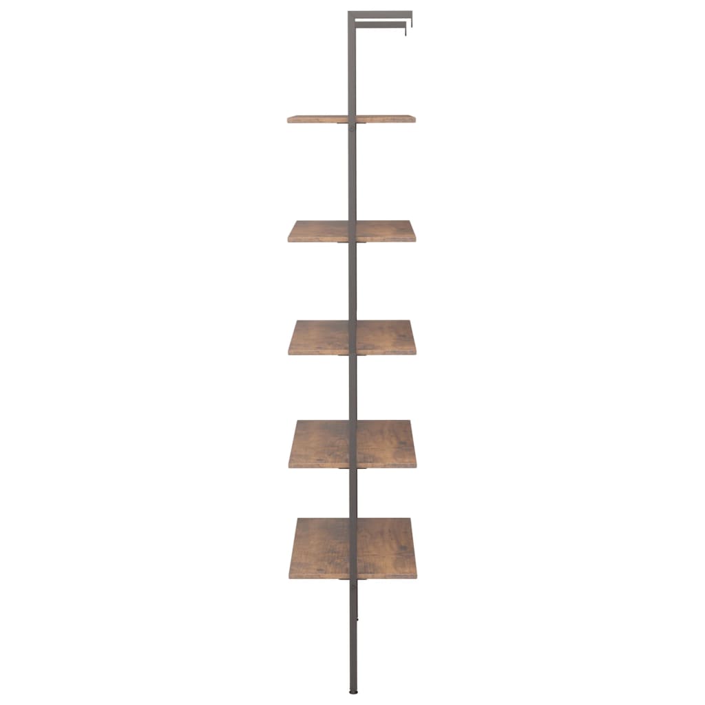 Ladderrek Met 5 Schappen 64X35X185 Cm Donkerbruin En Zwart