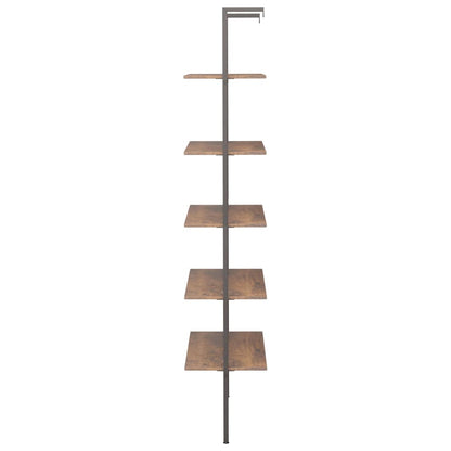 Ladderrek Met 5 Schappen 64X35X185 Cm Donkerbruin En Zwart