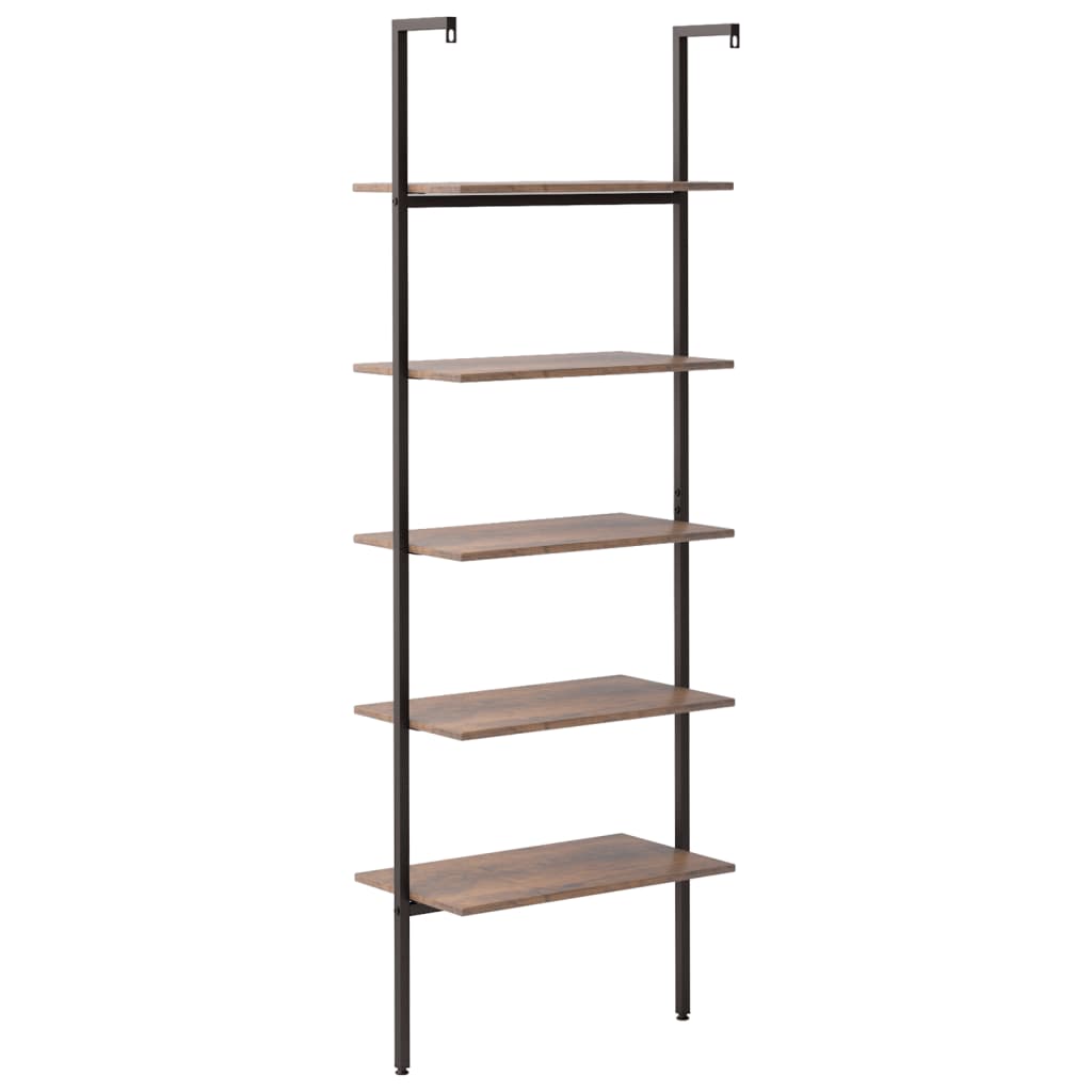 Ladderrek Met 5 Schappen 64X35X185 Cm Donkerbruin En Zwart