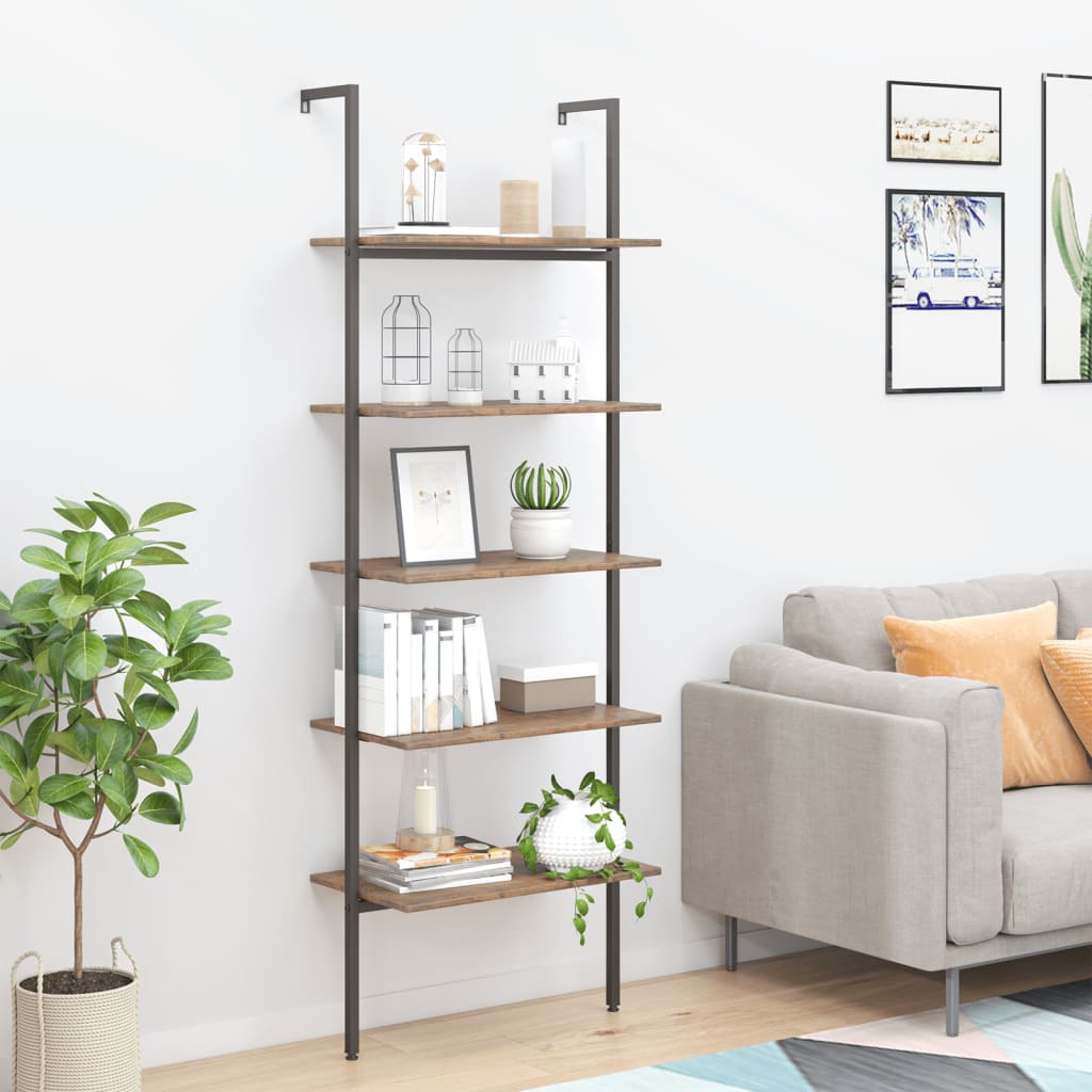 Ladderrek Met 5 Schappen 64X35X185 Cm Donkerbruin En Zwart