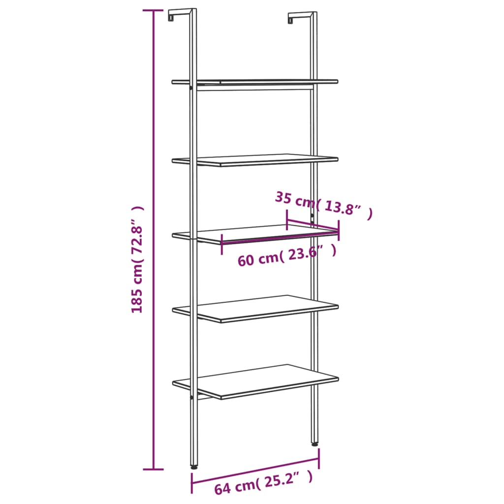 Ladderrek Met 5 Schappen 64X35X185 Cm Zwart