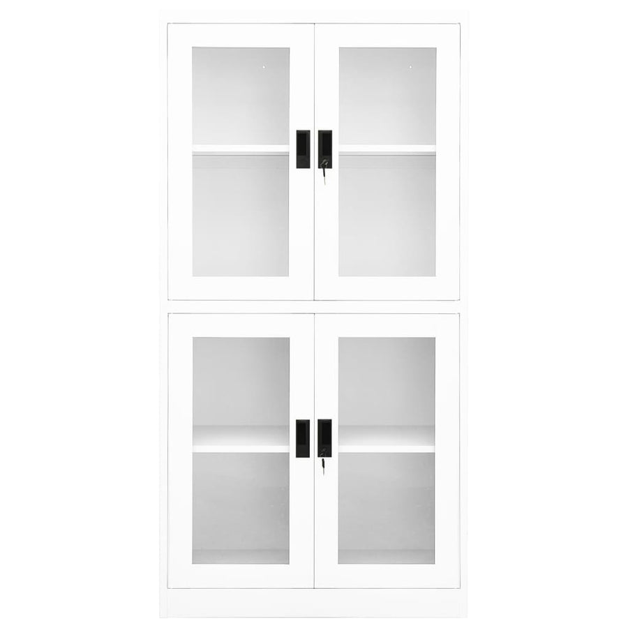 Kantoorkast 90X40X180 Cm Staal En Gehard Glas Wit