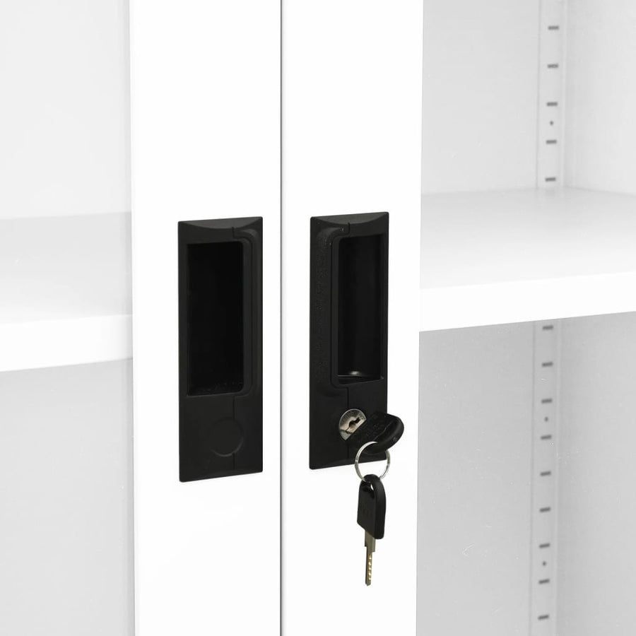 Kantoorkast 90X40X180 Cm Staal En Gehard Glas Wit