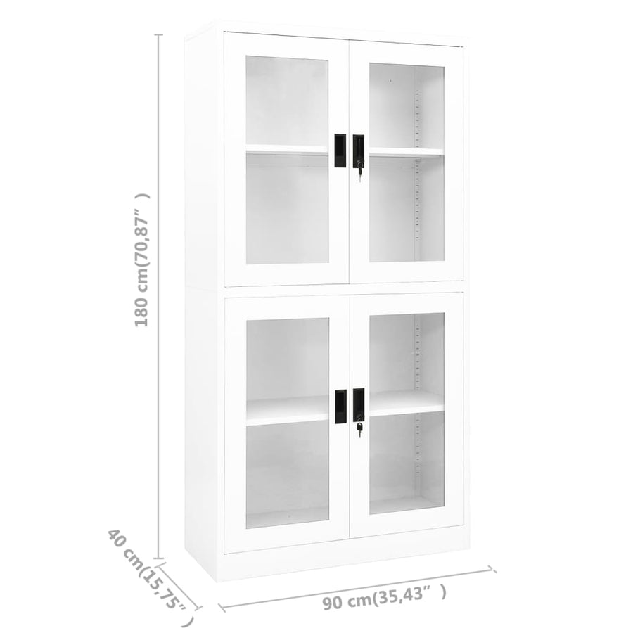 Kantoorkast 90X40X180 Cm Staal En Gehard Glas Wit