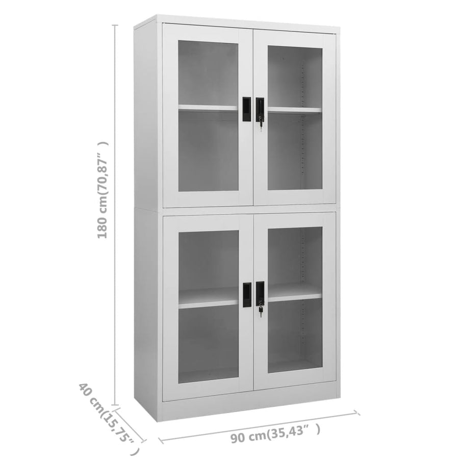 Kantoorkast 90X40X180 Cm Staal En Gehard Glas Lichtgrijs