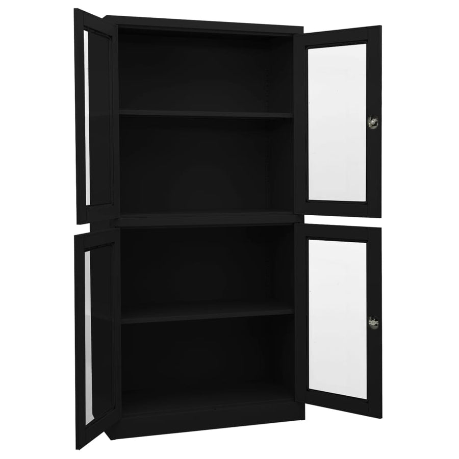 Kantoorkast 90X40X180 Cm Staal En Gehard Glas Zwart
