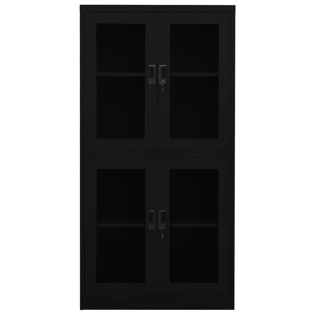 Kantoorkast 90X40X180 Cm Staal En Gehard Glas Zwart