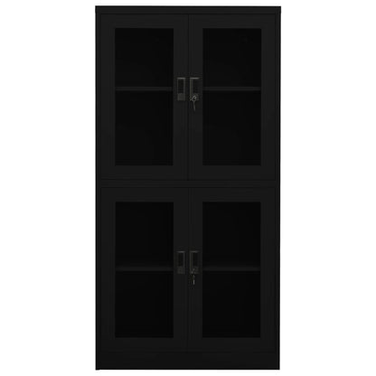 Kantoorkast 90X40X180 Cm Staal En Gehard Glas Zwart
