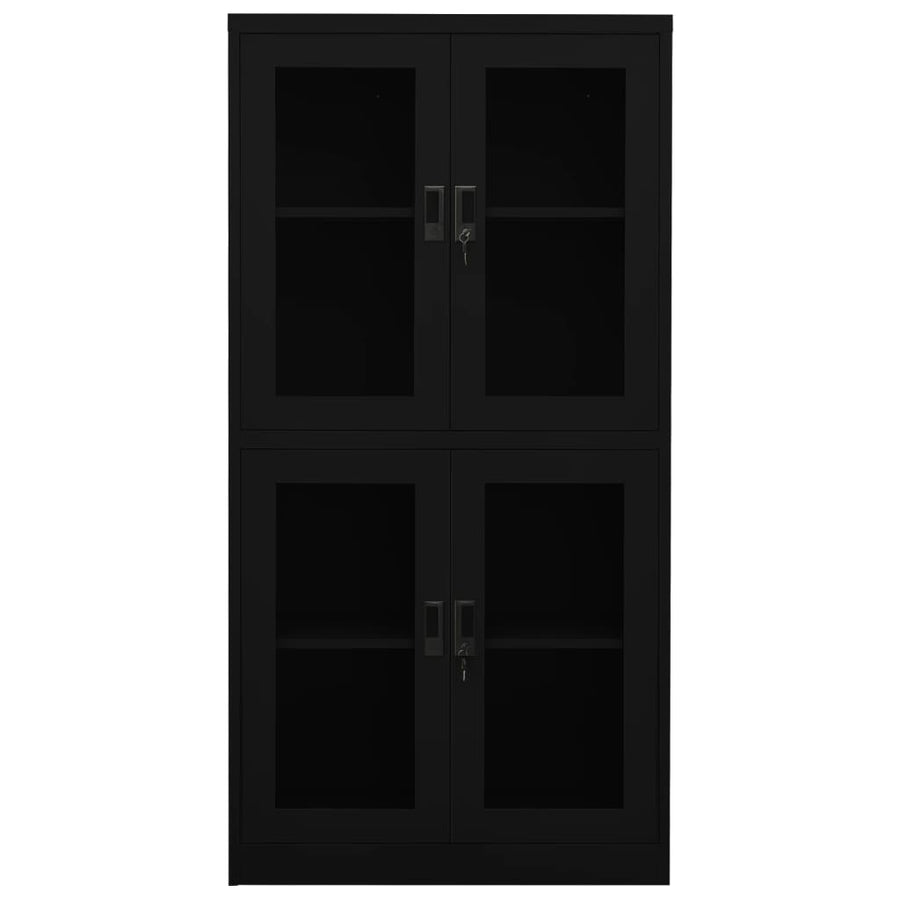 Kantoorkast 90X40X180 Cm Staal En Gehard Glas Zwart