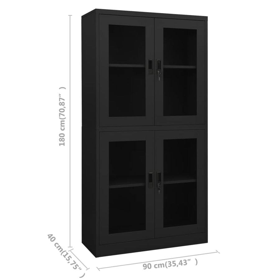 Kantoorkast 90x40x180 cm staal en gehard glas antracietkleurig