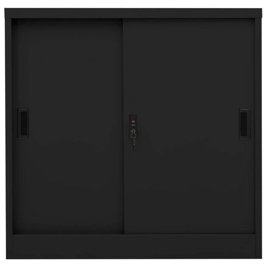 Kantoorkast Met Schuifdeuren 90X40X90 Cm Staal Zwart Zonder plantenbak