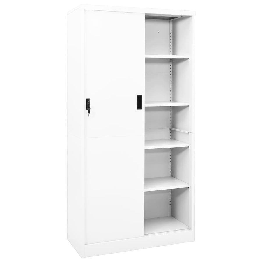 Kantoorkast Met Schuifdeuren 90X40X80 Cm Staal Wit