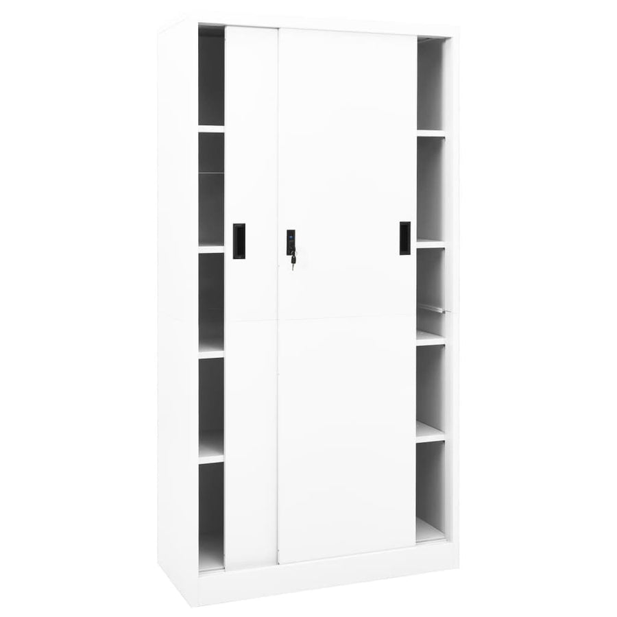 Kantoorkast Met Schuifdeuren 90X40X80 Cm Staal Wit