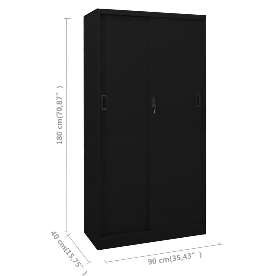Kantoorkast Met Schuifdeuren 90X40X80 Cm Staal Zwart