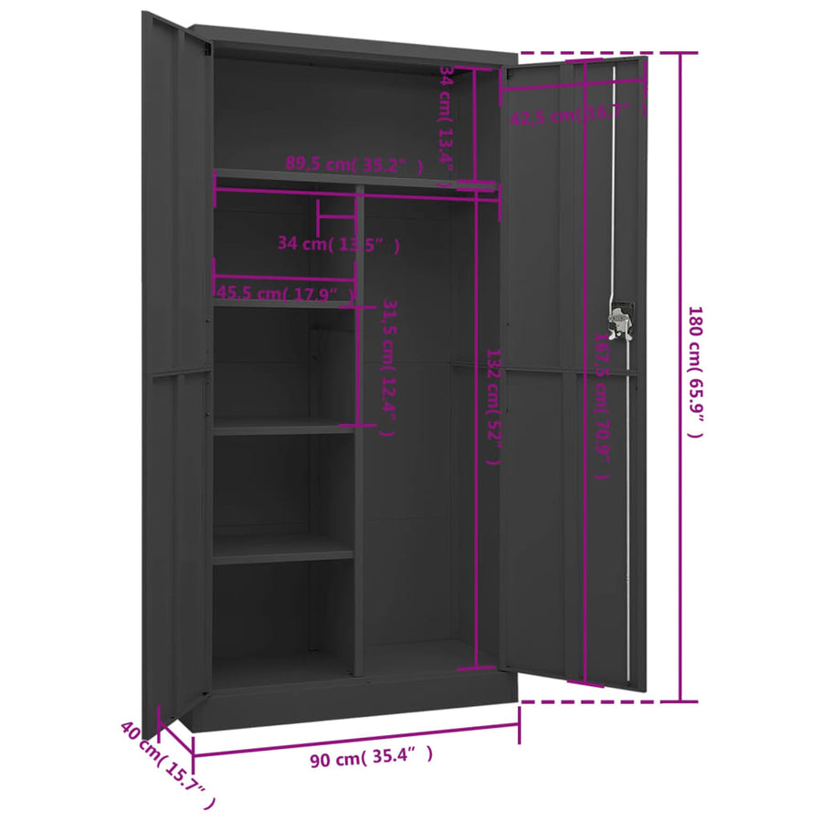 Lockerkast 90x40x180 cm staal antracietkleurig Antraciet