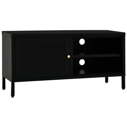 Tv-Meubel 90X30X44 Cm Staal En Glas Zwart