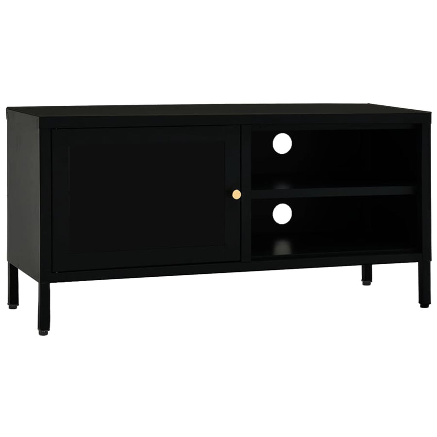 Tv-Meubel 90X30X44 Cm Staal En Glas Zwart