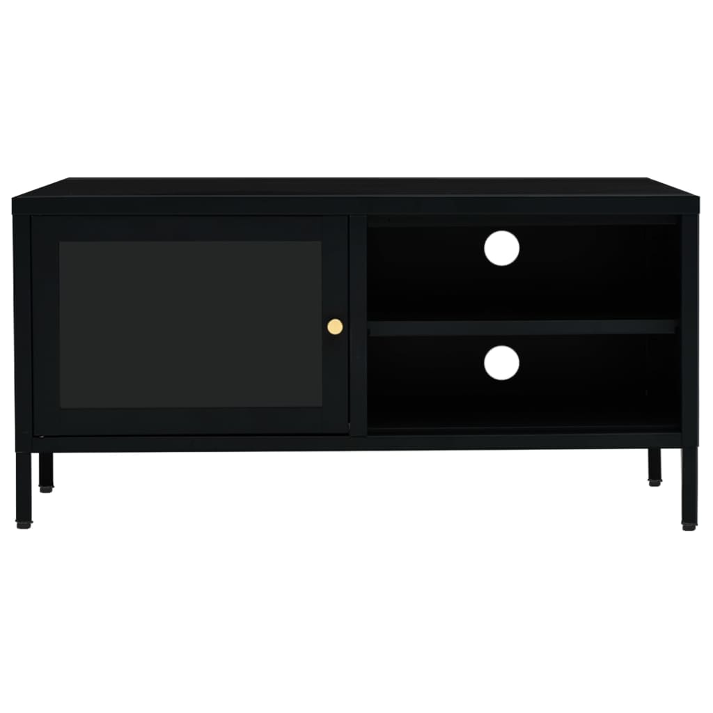 Tv-Meubel 90X30X44 Cm Staal En Glas Zwart