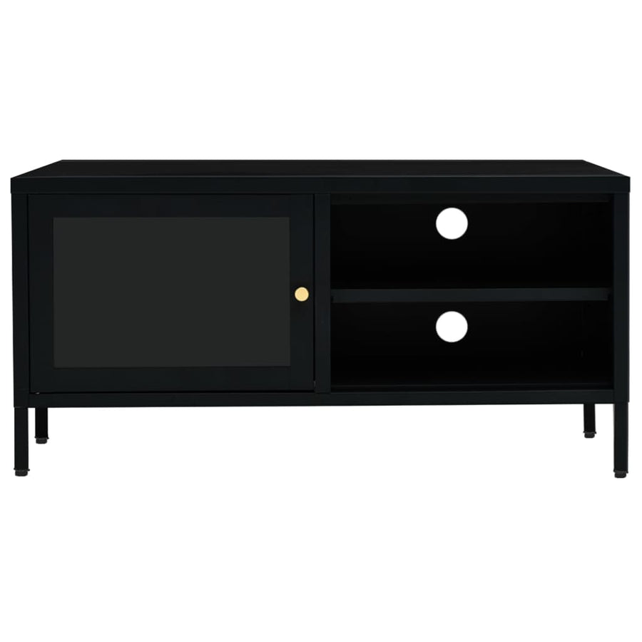 Tv-Meubel 90X30X44 Cm Staal En Glas Zwart