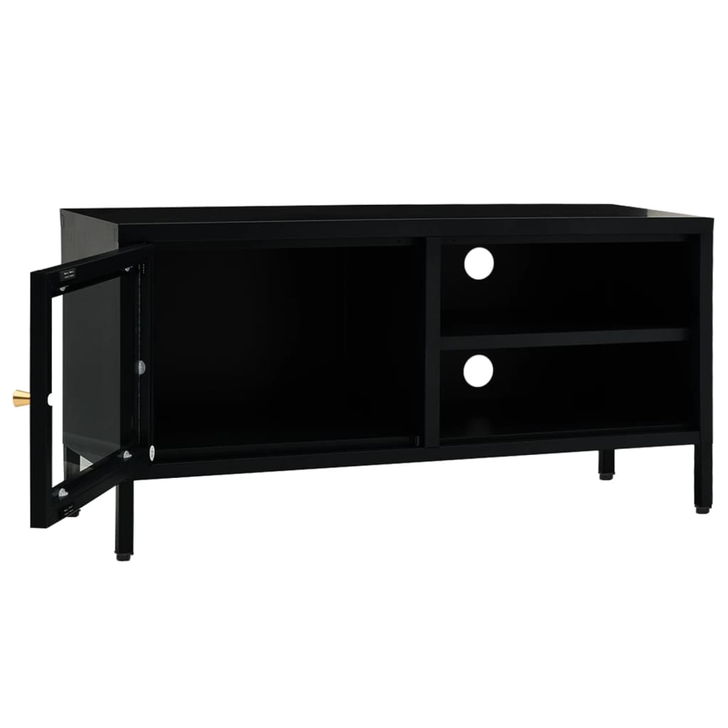 Tv-Meubel 90X30X44 Cm Staal En Glas Zwart