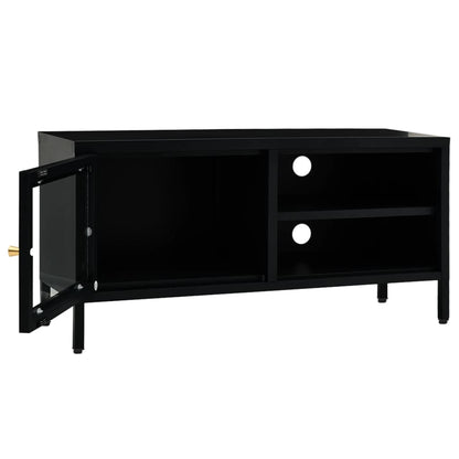 Tv-Meubel 90X30X44 Cm Staal En Glas Zwart