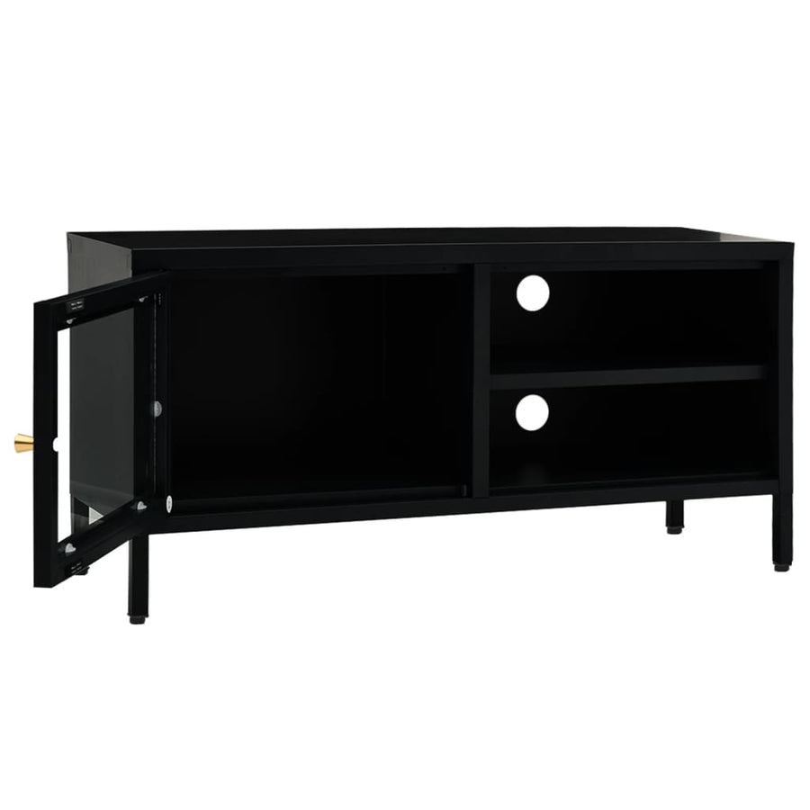Tv-Meubel 90X30X44 Cm Staal En Glas Zwart