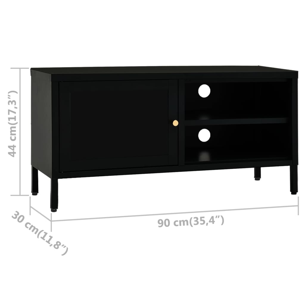 Tv-Meubel 90X30X44 Cm Staal En Glas Zwart