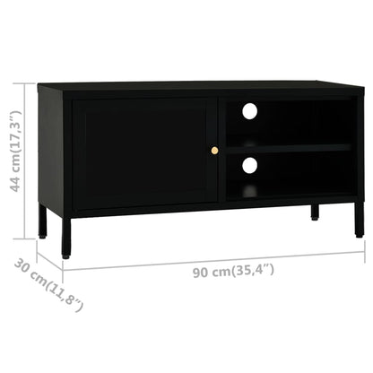 Tv-Meubel 90X30X44 Cm Staal En Glas Zwart
