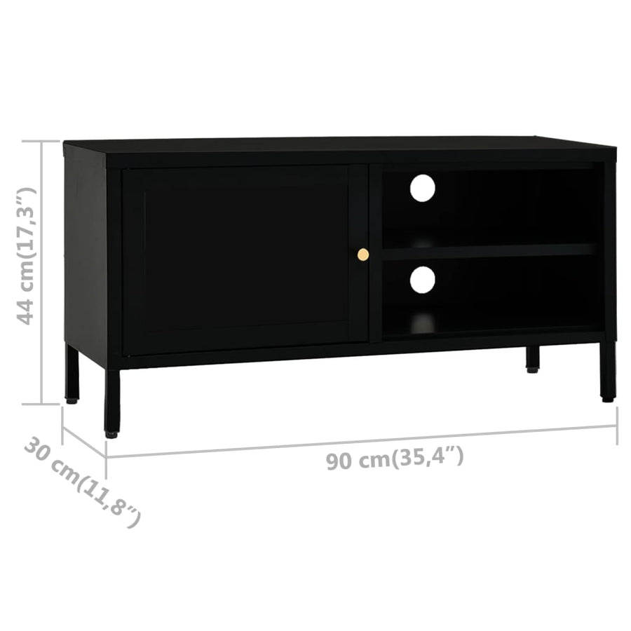 Tv-Meubel 90X30X44 Cm Staal En Glas Zwart