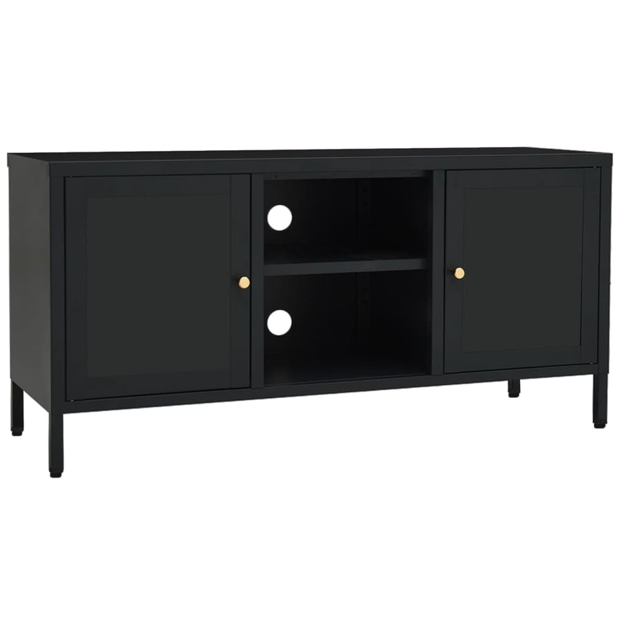 Tv-Meubel 105X35X52 Cm Staal En Glas Zwart