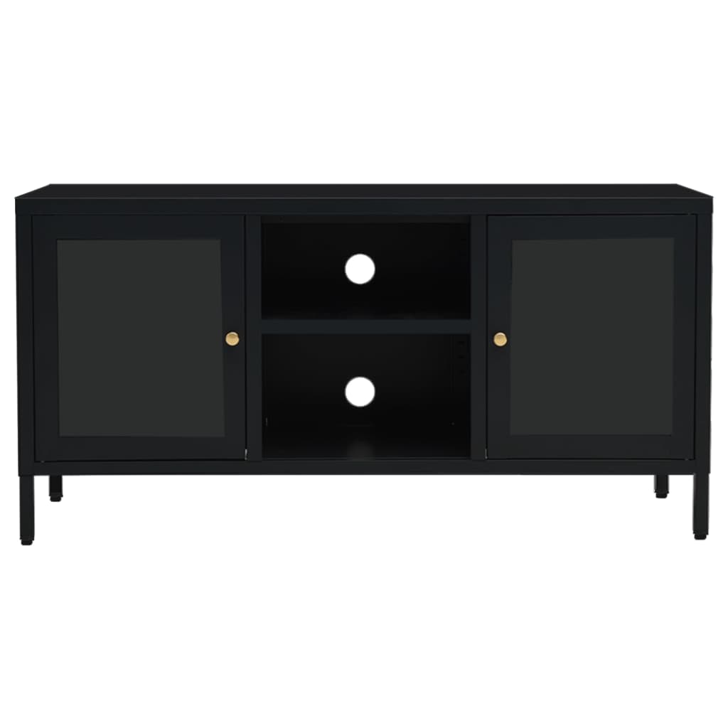 Tv-Meubel 105X35X52 Cm Staal En Glas Zwart
