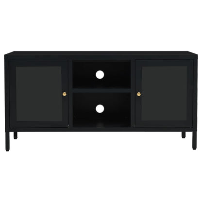 Tv-Meubel 105X35X52 Cm Staal En Glas Zwart