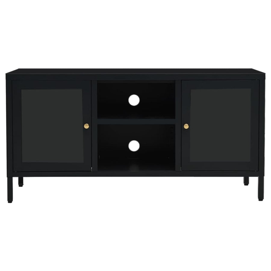 Tv-Meubel 105X35X52 Cm Staal En Glas Zwart