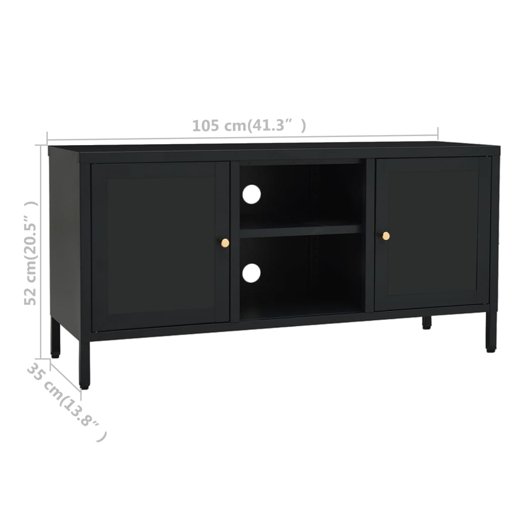 Tv-Meubel 105X35X52 Cm Staal En Glas Zwart