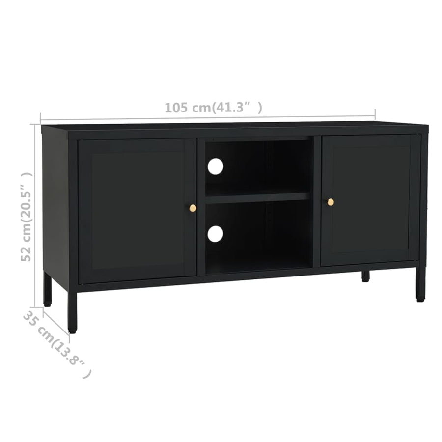Tv-Meubel 105X35X52 Cm Staal En Glas Zwart