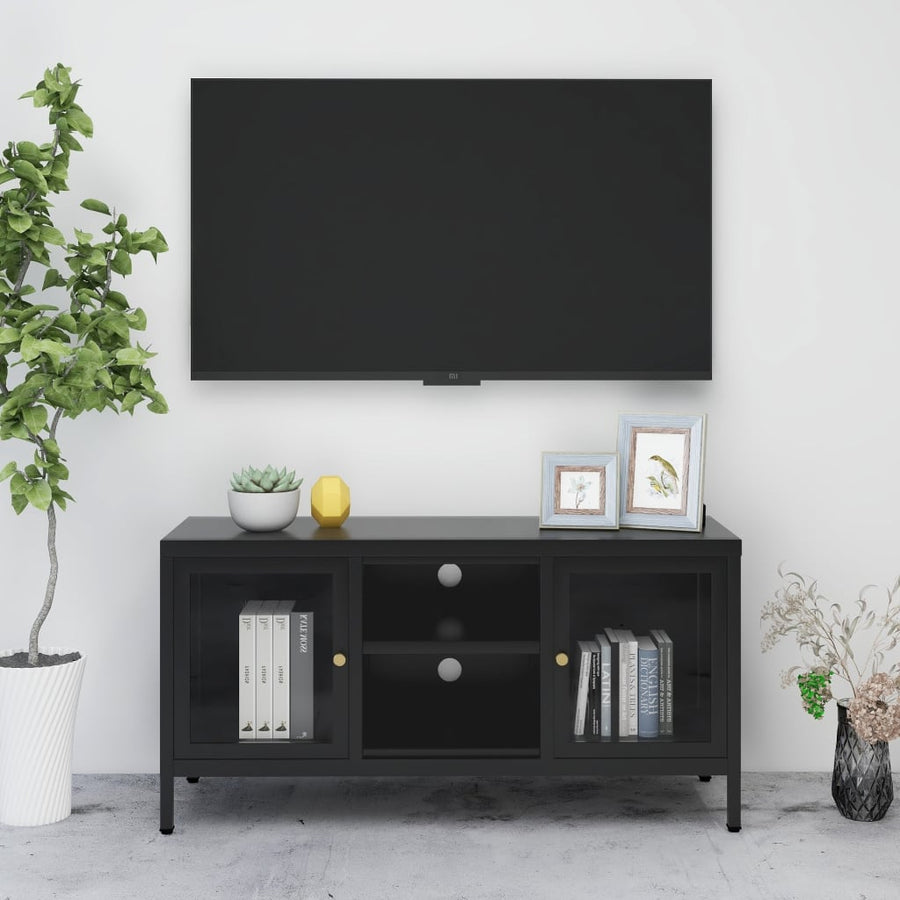 Tv-Meubel 105X35X52 Cm Staal En Glas Zwart