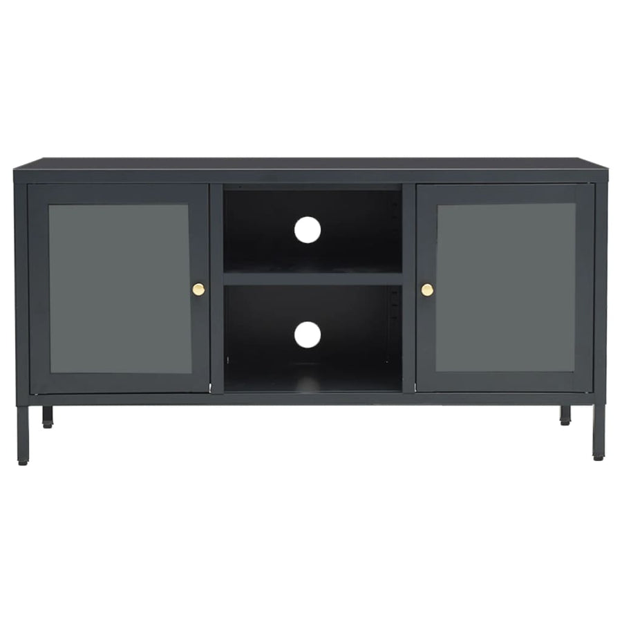 Tv-Meubel 05X35X52 Cm Staal En Glas Kleurig Antraciet