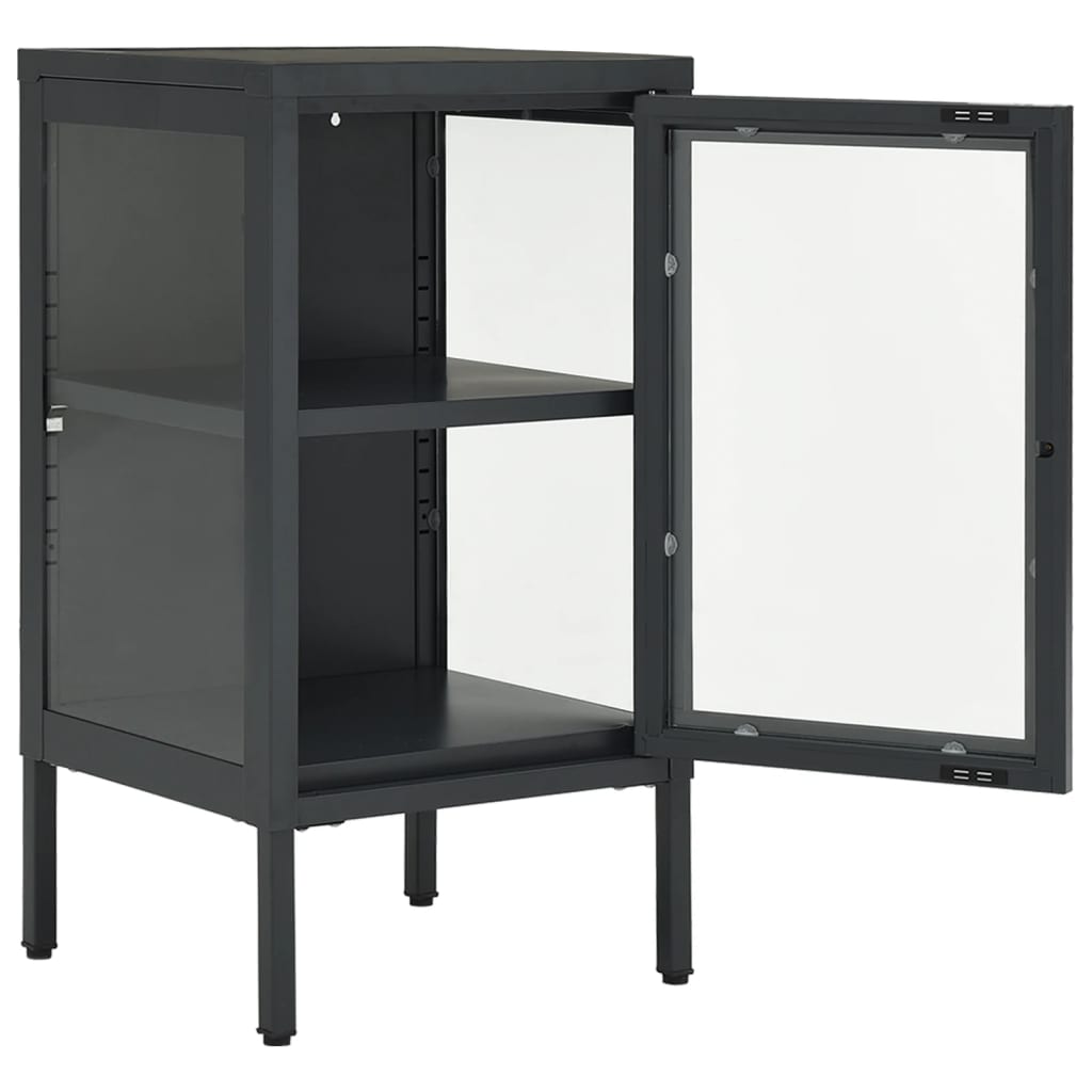 Dressoir 38X35X70 Cm Staal En Glas Kleurig Antraciet