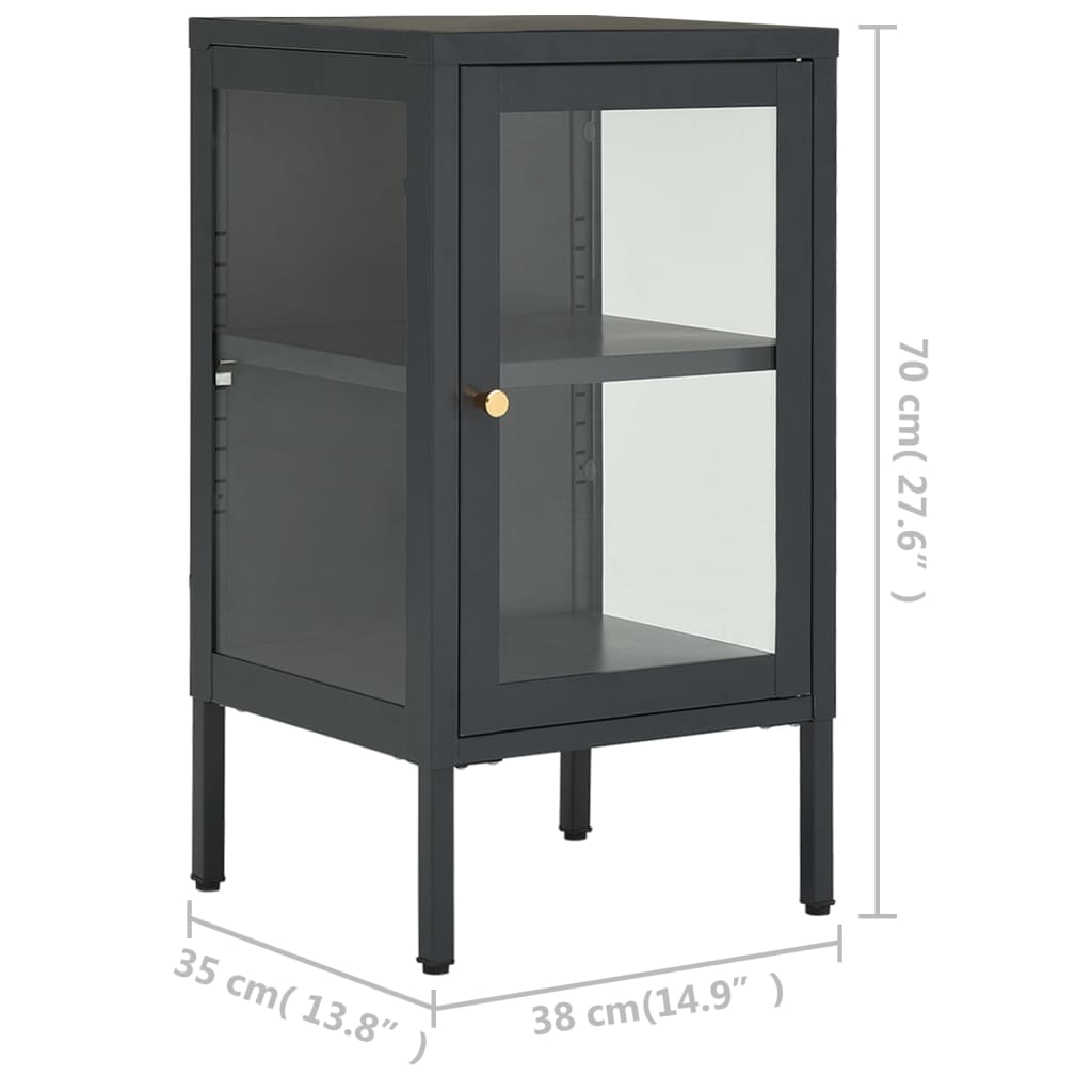 Dressoir 38X35X70 Cm Staal En Glas Kleurig Antraciet