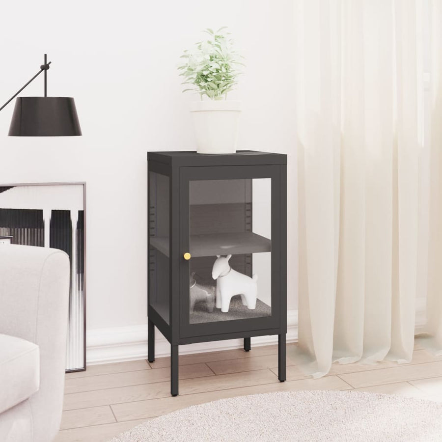 Dressoir 38X35X70 Cm Staal En Glas Kleurig Antraciet