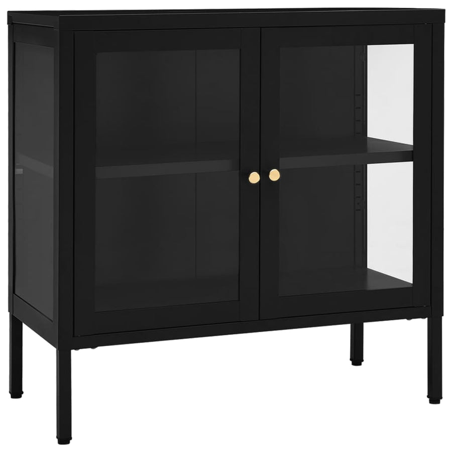 Dressoir 70X35X70 Cm Staal En Glas Zwart