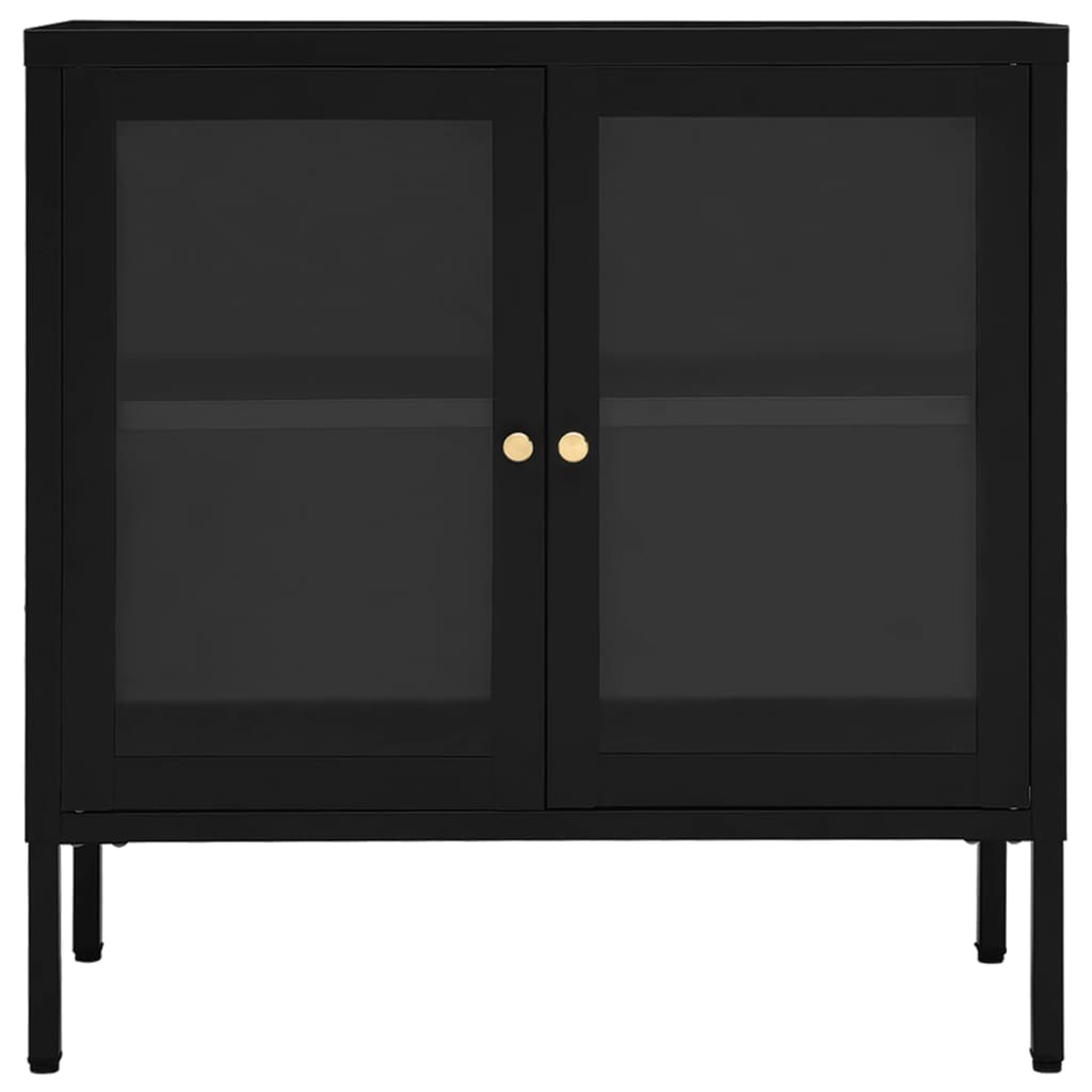 Dressoir 70X35X70 Cm Staal En Glas Zwart
