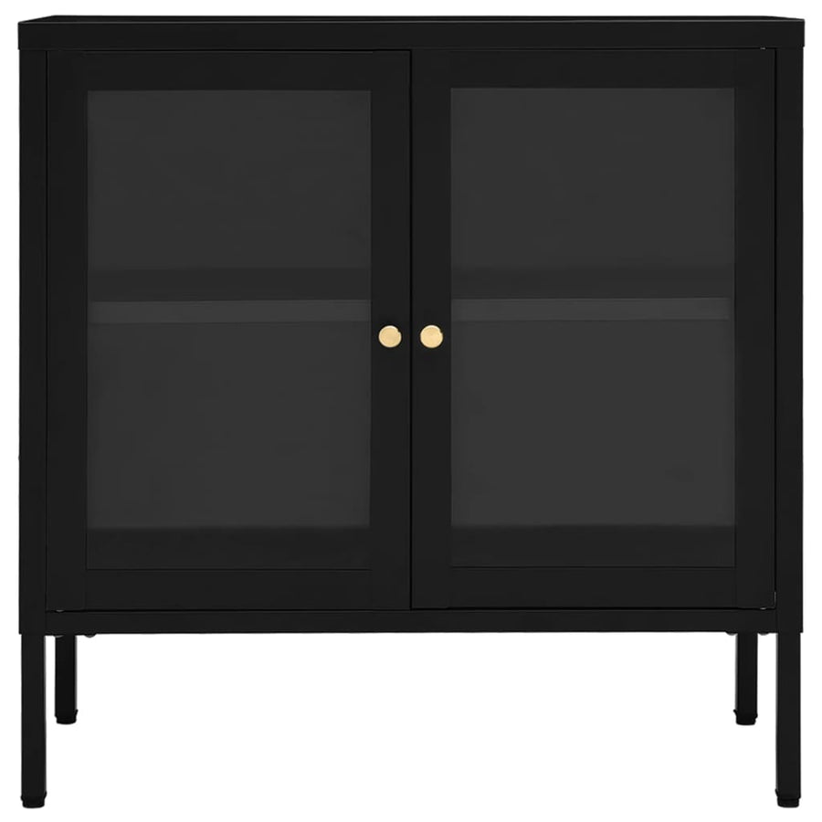 Dressoir 70X35X70 Cm Staal En Glas Zwart