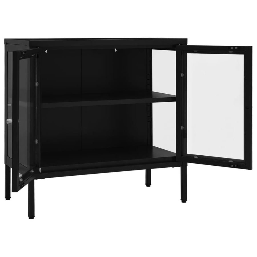 Dressoir 70X35X70 Cm Staal En Glas Zwart