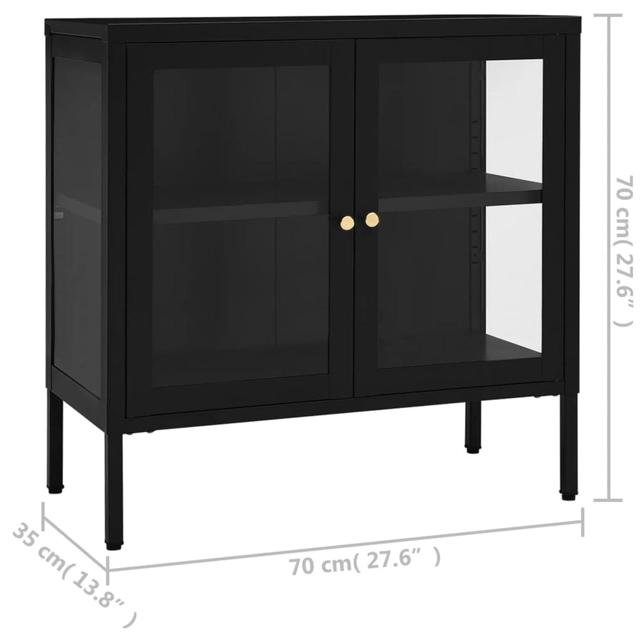 Dressoir 70X35X70 Cm Staal En Glas Zwart