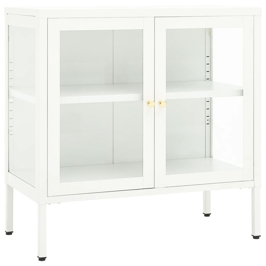 Dressoir 70X35X70 Cm Staal En Glas Wit