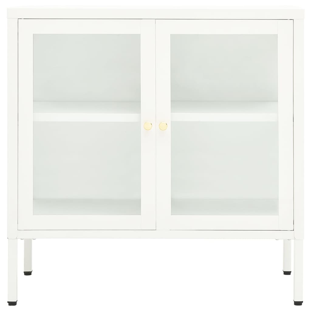 Dressoir 70X35X70 Cm Staal En Glas Wit