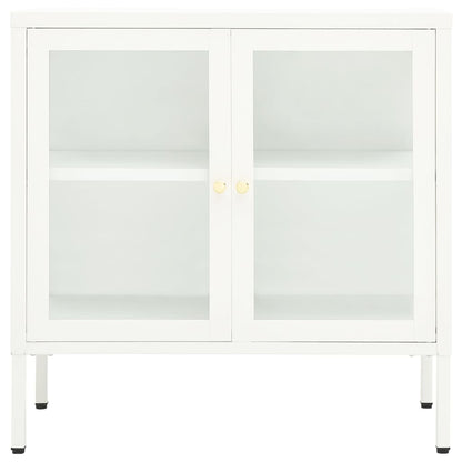 Dressoir 70X35X70 Cm Staal En Glas Wit
