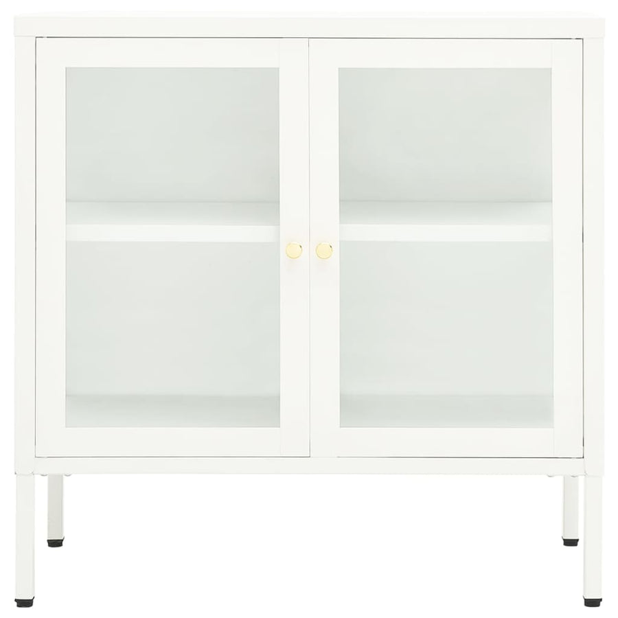 Dressoir 70X35X70 Cm Staal En Glas Wit